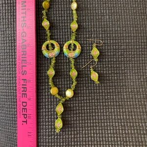 Vintage Cloissone Jewelry Set bright pink & green
